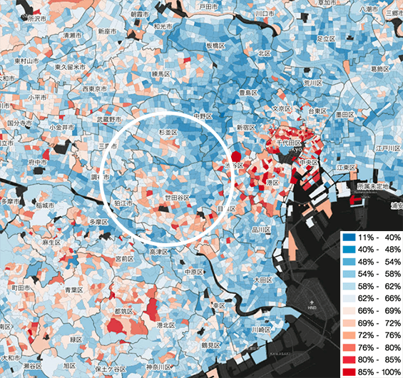 GeoLogic Adによる推計した町丁目レベルの新聞購読率